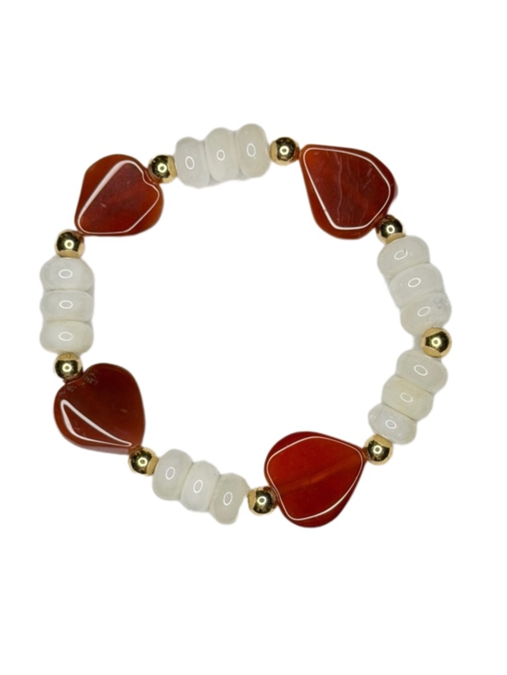 Carnelian heart with calcite bracelet handmade stretchy